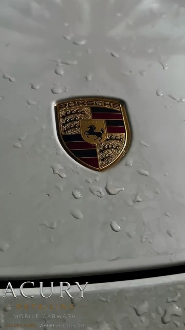 Water beading on a freshly detailed Porsche hood